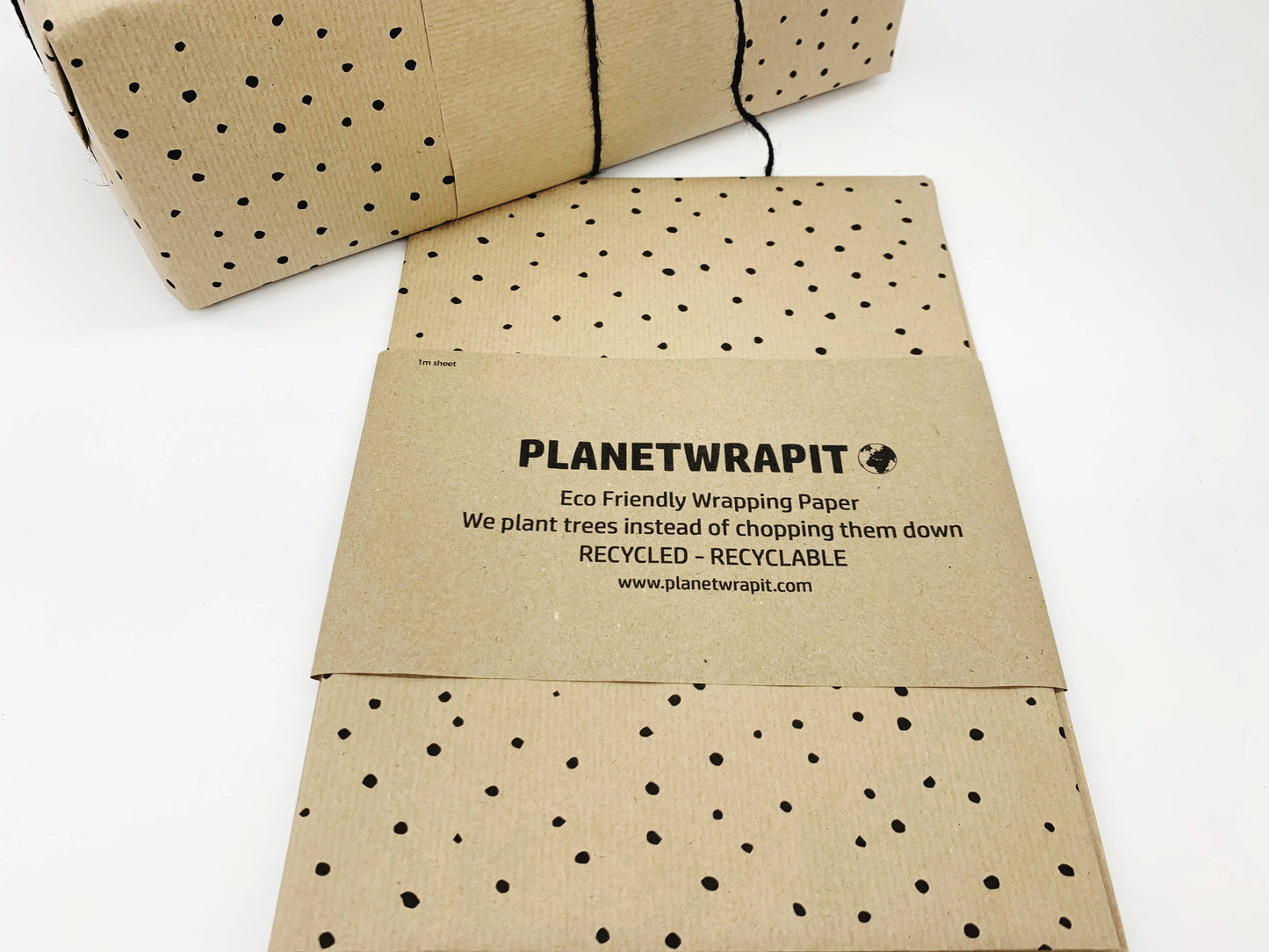 Dots Recycled Eco Kraft Wrapping Paper: 3m x 50cm Roll