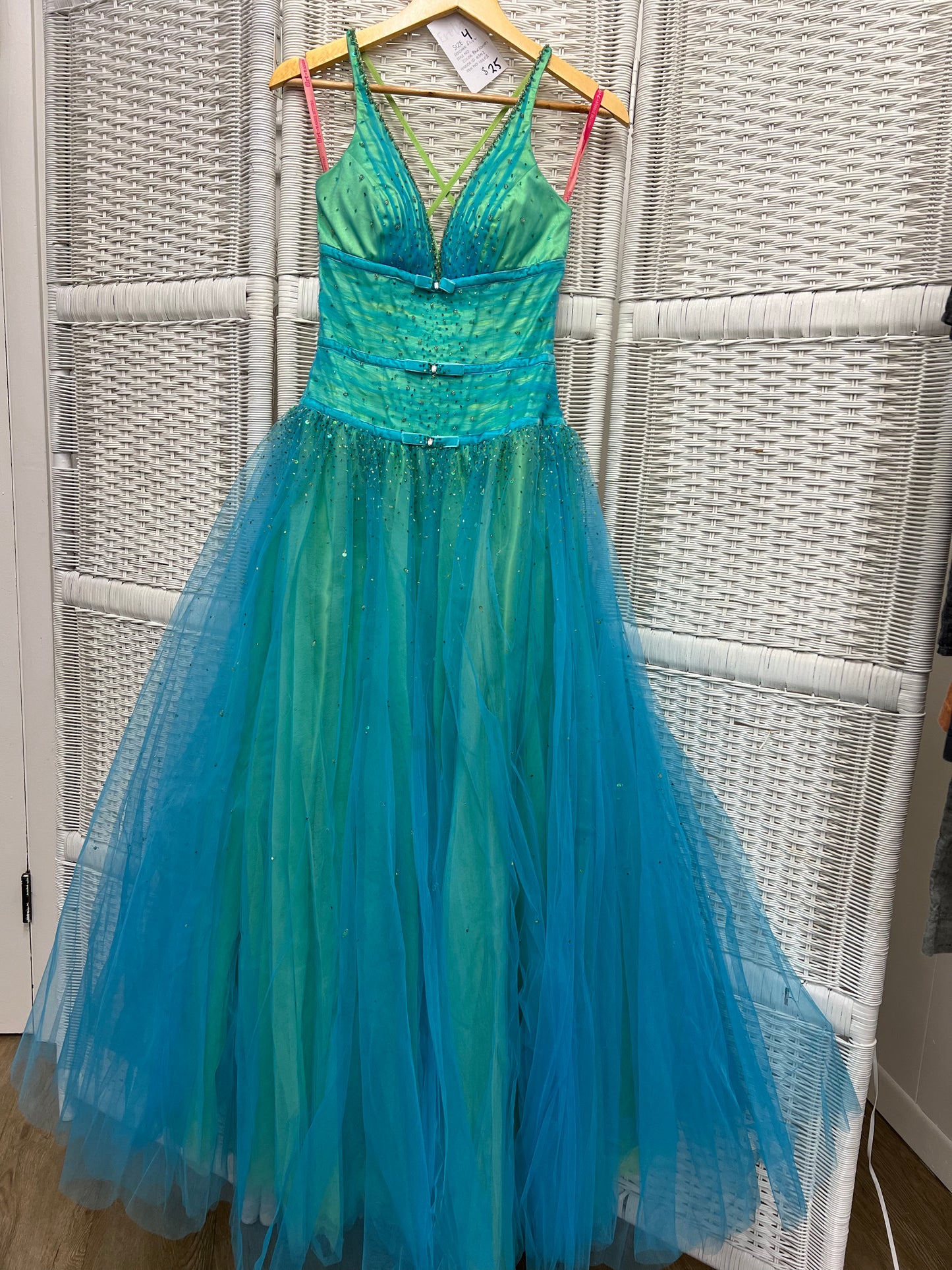 Flirt, Size 4, Blue Green Retro Prom Dress