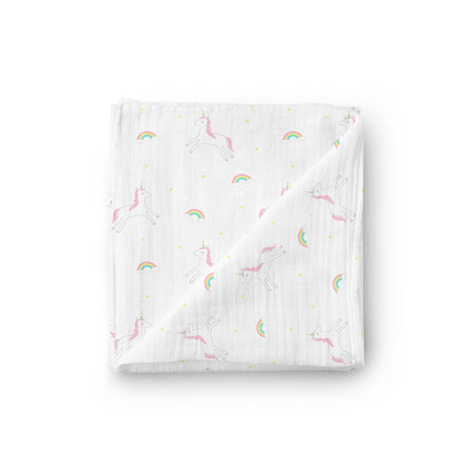 Luxury Muslin Swaddle Blanket - Rainbow Unicorns