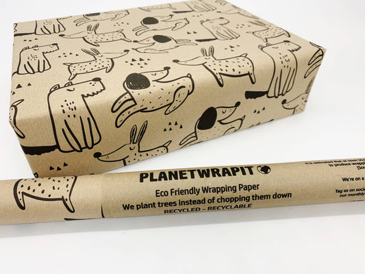 Dogs Recycled Eco Kraft Wrapping Paper: 3m x 50cm Roll