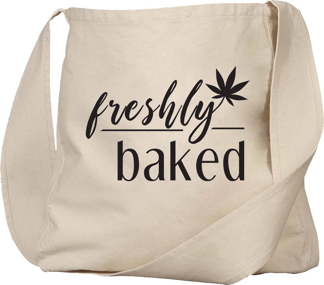 Freshly Baked printed weed tote bag with pot leaf