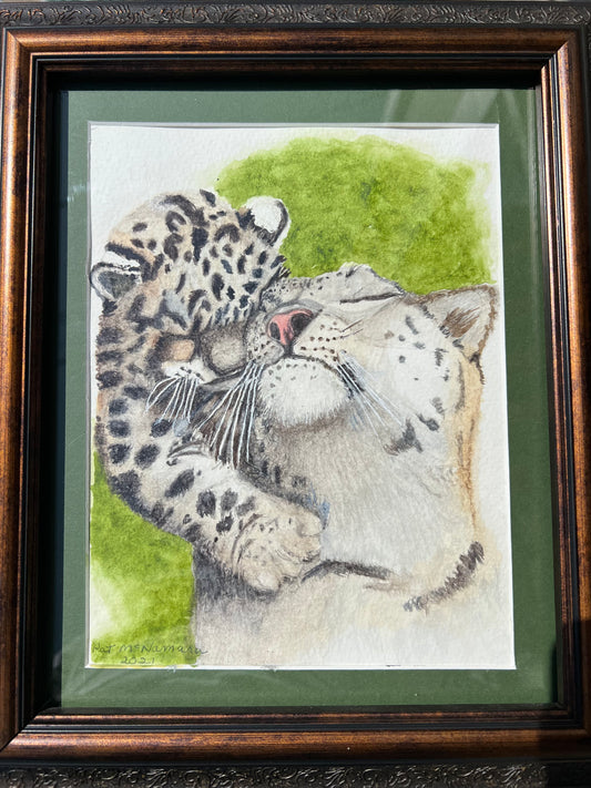 Mama & Cub Leopard, Watercolor Painting